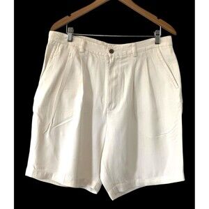 Caribbean Shorts Mens 36 100% Silk Cream w/Brown Buttons Resort Golf Vacation